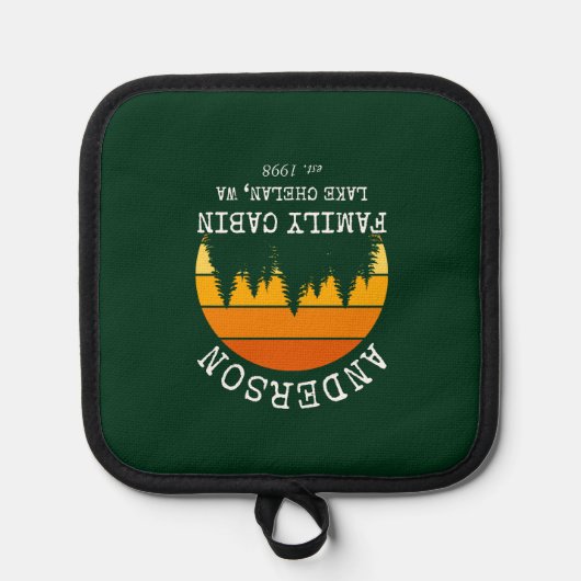 Familienaam Cabine Pijnbomen Zonsondergang Groen Pannenlap (Voorkant)