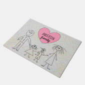 Familienaam Cute Stick Figures Child Tekening Deurmat (Schuin)