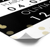 Familienaam & Data Black Stripes & Gold Confetti Poster (Hoek)