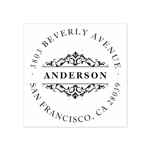 familienaam | Deco Bloeiende Ronde Retouradres Rubberstempel (Afrduk)