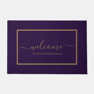 Familienaam Elegant paars en gouden script, welkom Deurmat