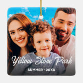 Familienaam Elegant Script Merry Christmas Keramisch Ornament (Achterkant)