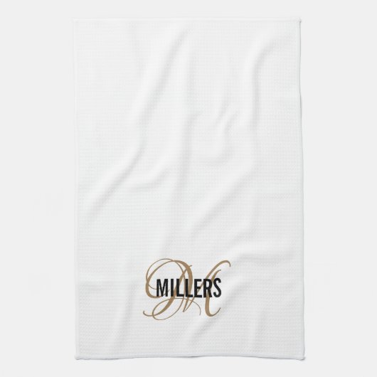 Familienaam Elegant White Gold Script Monogram Theedoek (Verticaal)