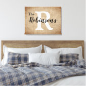 Familienaam en Initiaal Rustic Burlap Afbeelding Canvas Afdruk (Insitu (Slaapkamer))