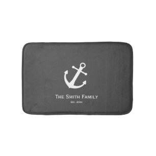 Familienaam en Oost Nautical White en Donkergrijs Badmat