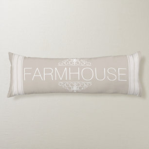 Familienaam Farmhouse Classy Taupe & White Stripes Lichaamskussen