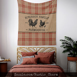 Familienaam Farmhouse  Red Pset Burlap Fleece Deken