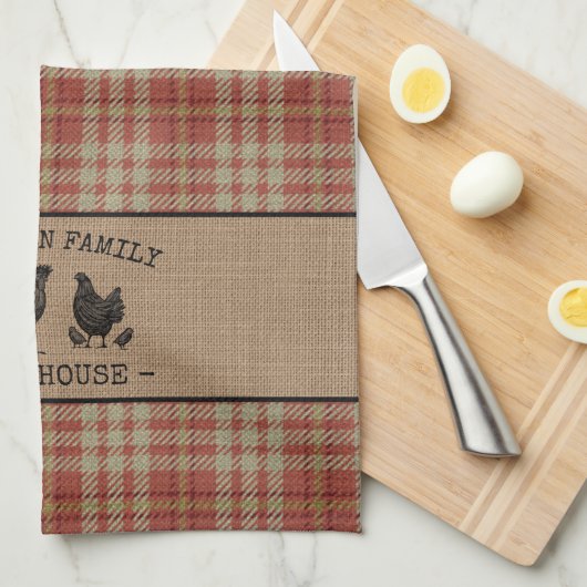 Familienaam Farmhouse Red Pset Burlap Theedoek (Quarter Fold)