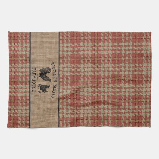 Familienaam Farmhouse Red Pset Burlap Theedoek (Horizontaal)