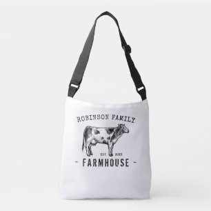 Familienaam Farmhouse Rustic Dairy Milk Koe Crossbody Tas