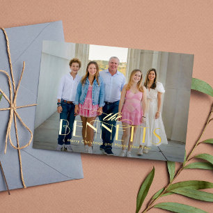 Familienaam FOIL Moderne Elegante Vakantie Fotokaa Folie Feestdagenkaart