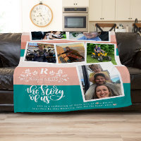 Familienaam Foto Collage | Blauwgroen en roze