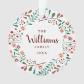 Familienaam Foto Kerst Floral Ornament (voorkant)