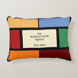 Familienaam Geometrische Kleurblokken Rood Oranje Accent Kussen
