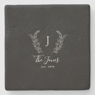 Familienaam gepersonaliseerd elegant zwart stenen onderzetter