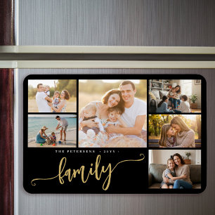Familienaam gepersonaliseerde 6 foto collage magneet