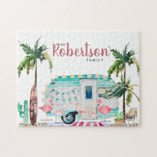 Familienaam   Gepersonaliseerde Flamingo Family Legpuzzel