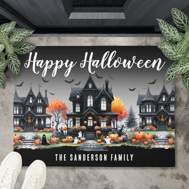 Familienaam Happy Halloween Deurmat (Family Name Happy Halloween Doormat)