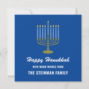 Familienaam Happy Hanukkah Menorah Wit Blauw Goud Feestdagenkaart