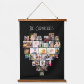 Familienaam Heart Shape Foto Collage 58 Pic Black Hangend Wandkleed (Voorkant)