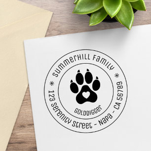 Familienaam Hond Pootafdruk Rond Adres Rubberstempel