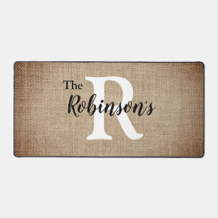 Familienaam Initiaal Rustieke Burlap Afbeelding Ge Bureaumat