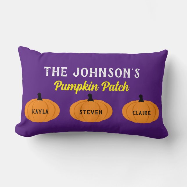 Familienaam kind Pumpkin Patch Halloween Decor Kussen (Voorkant)