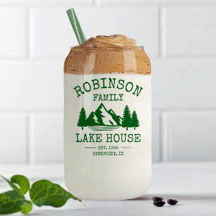 Familienaam Lake House Forest Green Trees Blikvorm Glas