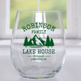 Familienaam Lake House Forest Green Trees Wijnglas Zonder Voet