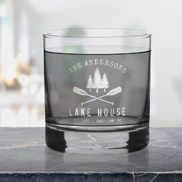Familienaam Lake House Moderne riemen Bomen Whisky Glas