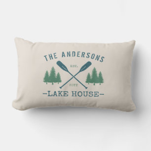 Familienaam Lake House Oars Pine Trees Outdoor Buitenkussen