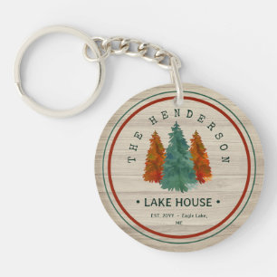 Familienaam Lake House Pine Tree hout gepersonalis Sleutelhanger