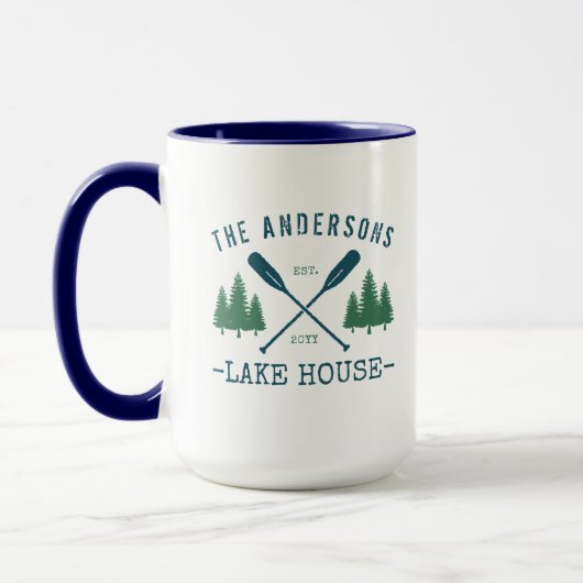 Familienaam Lake House Rustic Oars Pine Trees Big Mok (Links)