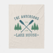 Familienaam Lake House Rustic Oars Pine Trees Fleece Deken (Voorkant)