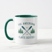 Familienaam Lake House Rustic Oars Pine Trees Mok (Links)