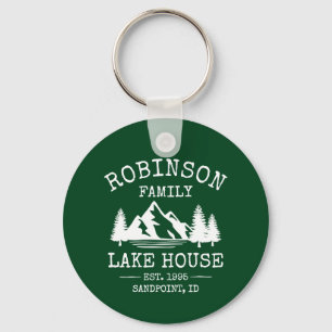 Familienaam Lake House Trees Forest Green Round Sleutelhanger