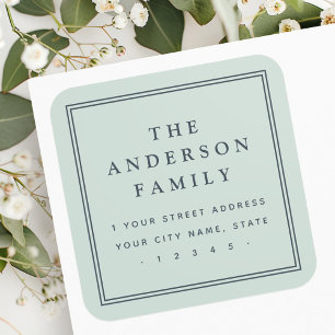 Familienaam licht stoffig zee groen retouradres vierkante sticker