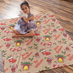 Familienaam Merry kerstpatroon Sherpa Deken