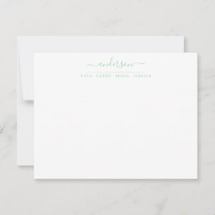 Familienaam Mint Green Script Calligraphy Notitiekaartje