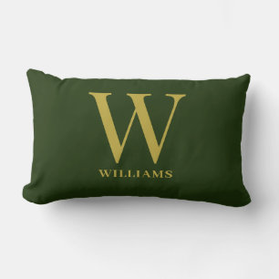 Familienaam moderne Emerald Green en Gold Monogram Kussen