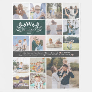 Familienaam Monogram 15 Foto Collage Fleece Deken