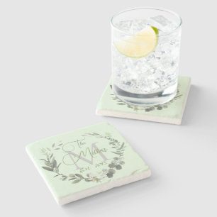 Familienaam Monogram Botanische Waterverf Stenen Onderzetter