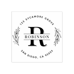 Familienaam Monogram   Classy Rond Terugkeeradres Rubberstempel