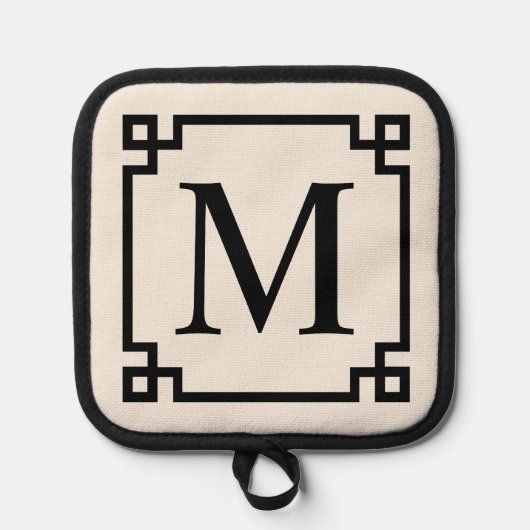 Familienaam Monogram en Chique Griekse Key Border Pannenlap (Voorkant)