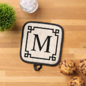 Familienaam Monogram en Chique Griekse Key Border Pannenlap (Top down)