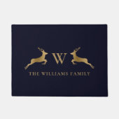 Familienaam Monogram Goud Herten Midnight Marine Deurmat (Voorkant)