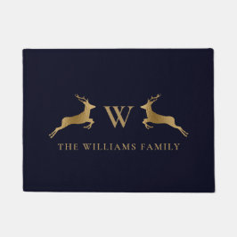 Familienaam Monogram Goud Herten Midnight Marine Deurmat