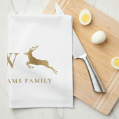 Familienaam Monogram Goud Herten Theedoek (Quarter Fold)