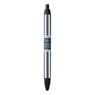 Familienaam Monogram Navy Blue White Stripe Zwarte Inkt Pen