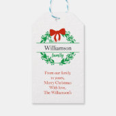 Familienaam Monogram Rood Kerst Cadeaulabel (Achterkant)
